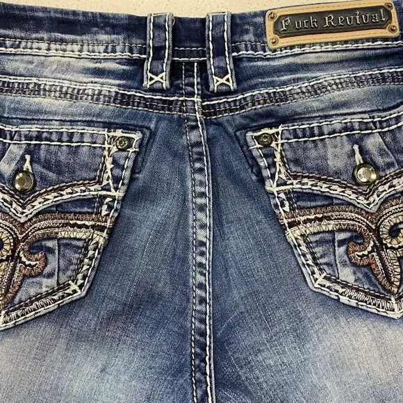 Rock Revival Linne Easy Crop Jeans 29x24 Distressed Stretch Denim EUC - Picture 6 of 14